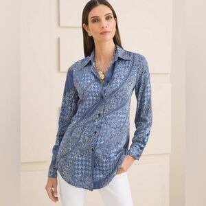 Chicos Sandwashed Satin Mixed Print Button Up Long Sleeve Chico Size 2/ US 12/14